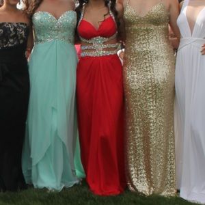 Red cut out/open back formal prom dress